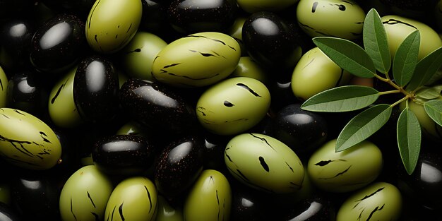 AI Generated AI Generative Aceitunas negras y verdes mezcla de vegetales orgánicos saludables decoración