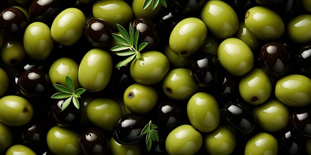 AI Generated AI Generative Aceitunas negras y verdes mezcla de vegetales orgánicos saludables decoración