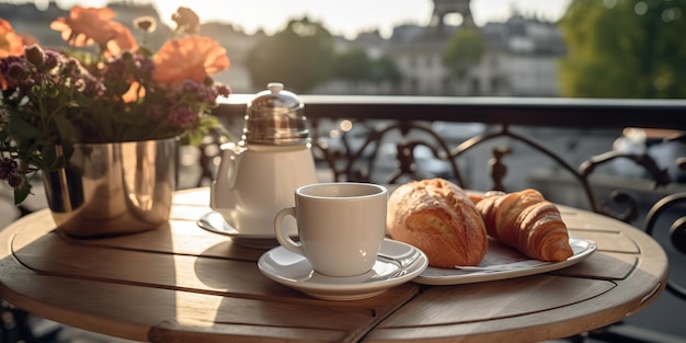 AI Generated AI Generative Acogedora decoración romántica parís europa cafetería en la terraza