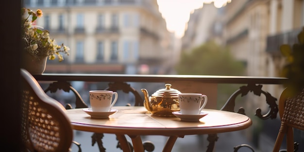 AI Generated AI Generative Acogedora decoración romántica parís europa cafetería en la terraza