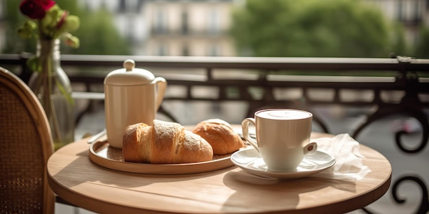 AI Generated AI Generative Acogedora decoración romántica parís europa cafetería en la terraza