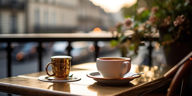 AI Generated AI Generative Acogedora decoración romántica parís europa cafetería en la terraza