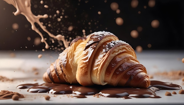 AI Generated AI Generative Croissant Splash Schokolade süßes Gebäck