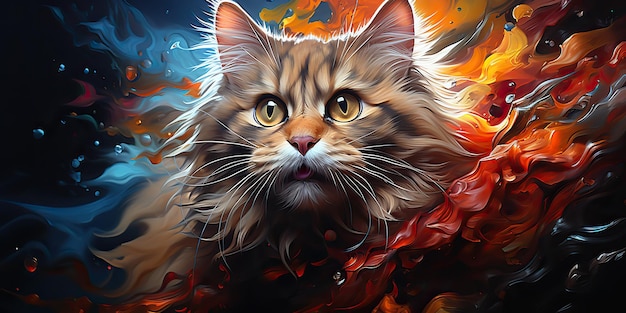 AI Generated AI Generative Cute beautiful cat animal pet colores vibrantes con dibujo de pintura al óleo