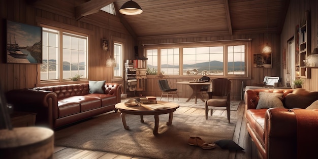 Foto ai generated ai generative design de sala de estar escandinavo decoração interior casa aconchegante
