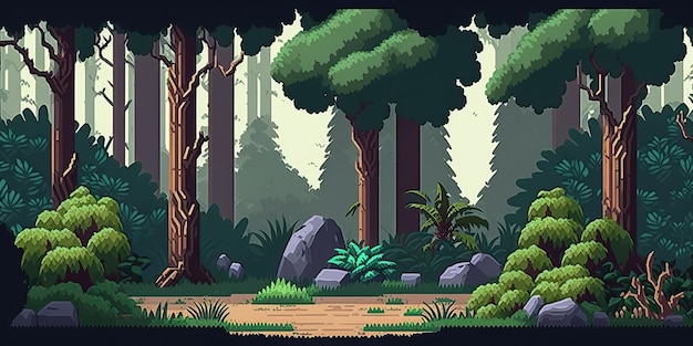 AI Generated AI Generative Escena de bosque abstracto de 8 bits