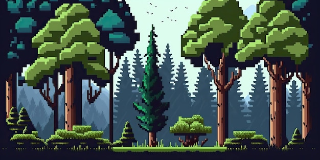 AI Generated AI Generative Escena de bosque abstracto de 8 bits