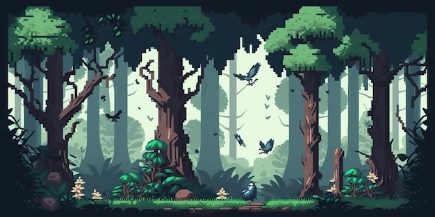 AI Generated AI Generative Escena de bosque abstracto de 8 bits