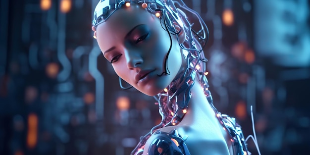 AI Generated AI Generative Female android photo illustation 3d render Futura inteligencia artificial