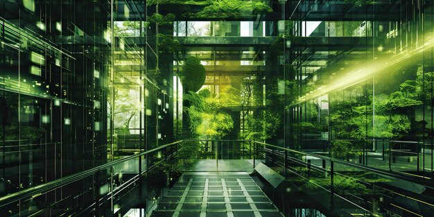 Foto ai generated ai generative future eco verde ecología amigable planta árbol ciudad urbano edificios pueblo