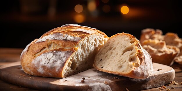 AI Generated AI Generative Pan de trigo de panadería orgánico fresco horneado en mesa de madera