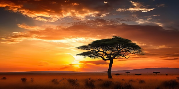 AI Generated AI Generative Photo ilustración realista de la escena al aire libre del árbol de la vida al atardecer