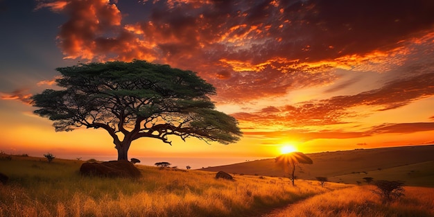 AI Generated AI Generative Photo ilustración realista de la escena al aire libre del árbol de la vida al atardecer