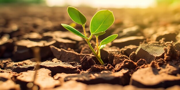 AI Generated AI Generative Planta verde crece en la tierra seca Nueva vida nace con lucha