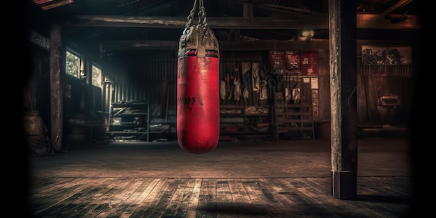 AI Generated AI Generative Sala de gimnasio antigua con saco de boxeo antiguo