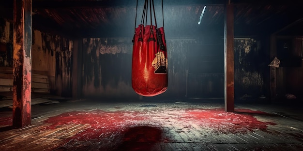 AI Generated AI Generative Sala de gimnasio antigua con saco de boxeo antiguo