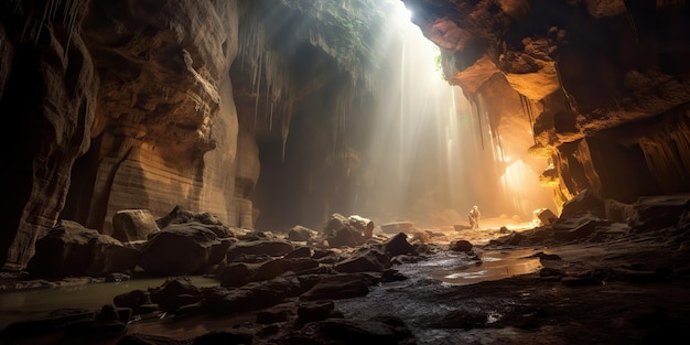 AI Generated AI Generative Subterráneo cueva natural al aire libre con escena de luz Aventura explorar