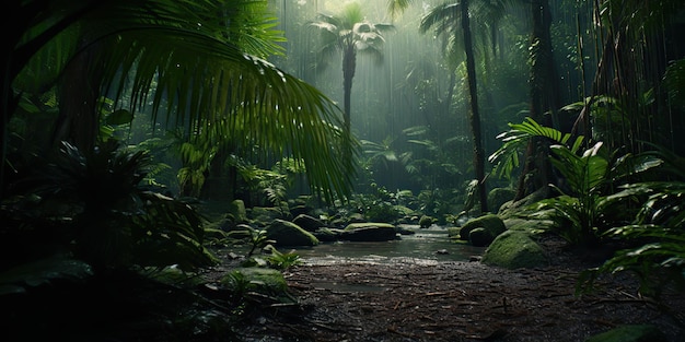 Foto ai generated ai generative wild tropical jungle forest park tree landscape viajes de aventura
