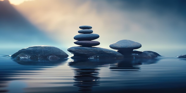 AI Generated AI Generative Zen guijarros piedras estabilidad ambiente Naturaleza relajante calmante estabilidad