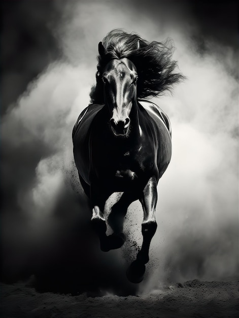 Foto ai generated illustration of a black horse in grayscale