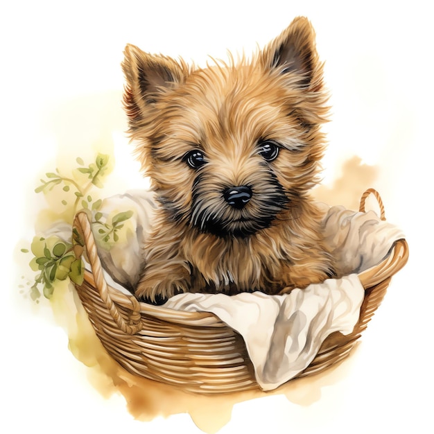 AI generativa Adorable acuarela Cairn Terrier en blanco