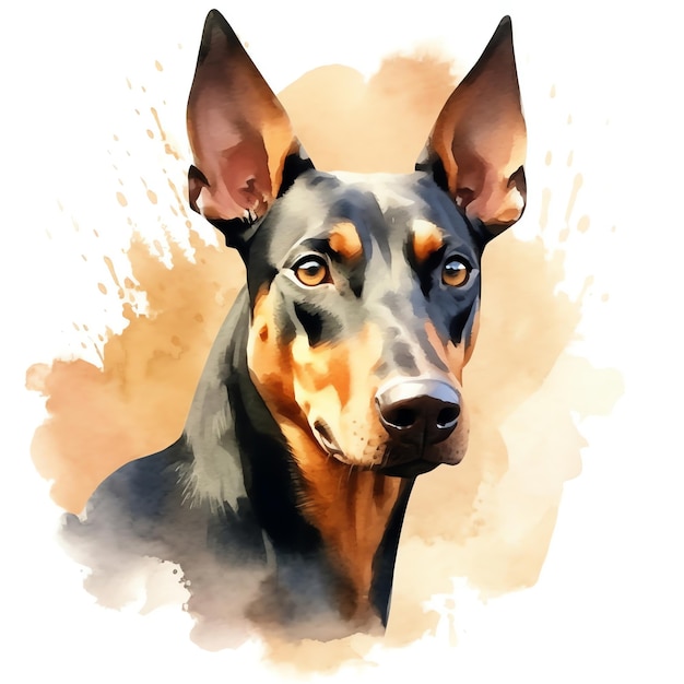 AI generativa Adorable Doberman de acuarela en blanco