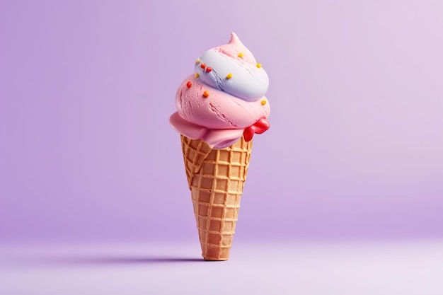AI generativa cono de helado postre dulce estudio filmado en fondo pastel verano creativo concepto minimalista comida rápida comida dulce espacio para el texto