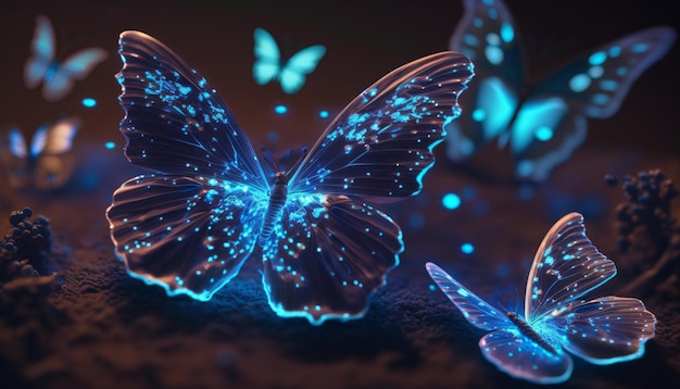 AI generativa de borboleta com luzes de neon em um fundo escuro