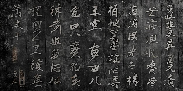 Foto ai generativa grunge vintage letras de caligrafía japonesa collage de fondo negro