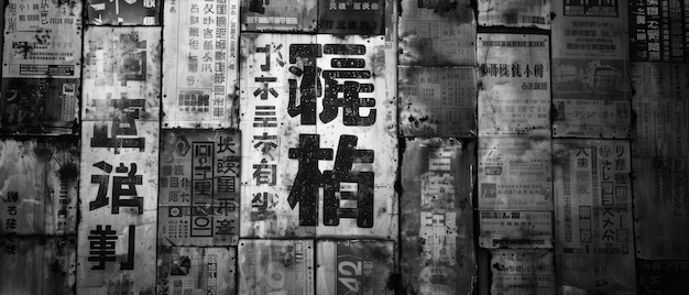 AI generativa grunge vintage letras de caligrafía japonesa collage de fondo negro