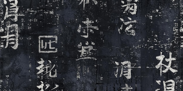 AI generativa grunge vintage letras de caligrafía japonesa collage de fondo negro