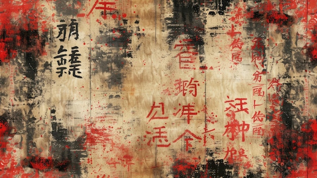 AI generativa grunge vintage letras japonesas fondo de collage diferentes texturas y formas x9xA
