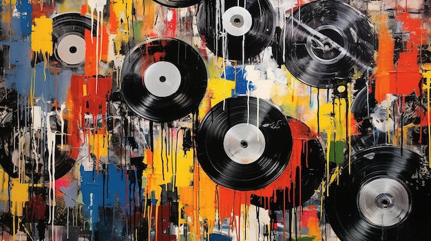 AI generativa Grunge Vinyl Records arte pop graffiti color vibrante tinta derretida pintura arte callejero