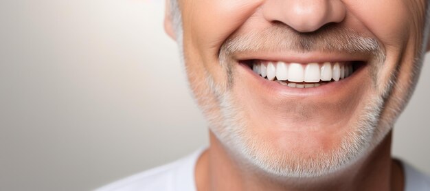 AI generativa hombre mayor boca o dientes sonriendo higiene o limpieza dental servicio cosmético