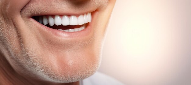 Foto ai generativa hombre mayor boca o dientes sonriendo higiene o limpieza dental servicio cosmético