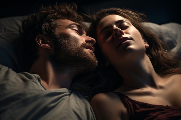 AI generativa La mujer bostezando mientras el hombre está durmiendo