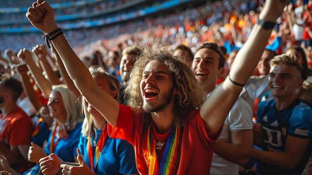 AI generativa Multitud de aficionados al deporte animando durante un partido en el estadio