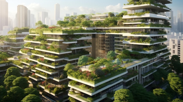 Foto ai generativa tejos verdes y jardines verticales que promueven la sostenibilidad urbana y el equilibrio ecológico