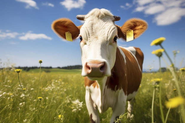 AI generativa uma vaca a pastar num prado numa quinta