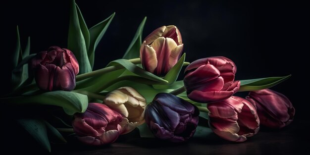 AI Generative AI Generated Aesthetics patrón de flores de tulipán maqueta Inspirado por Tim Burton