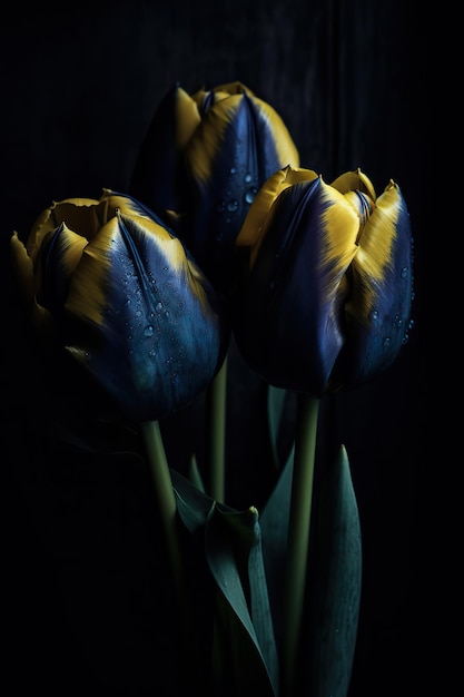 AI Generative AI Generated Estética azul e amarela linda flor de tulipa na cor da Ucrânia