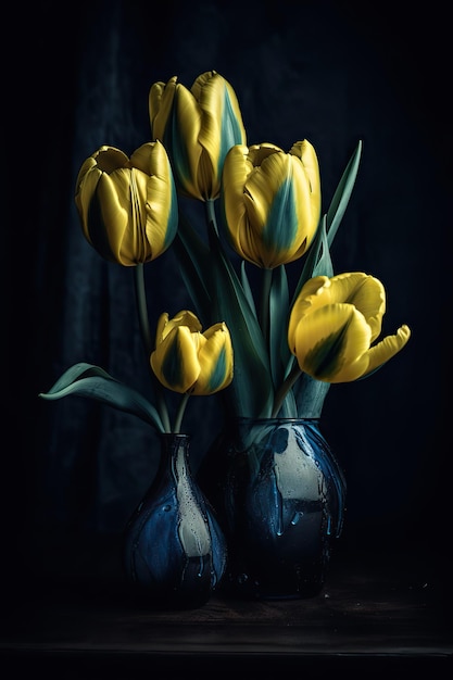 AI Generative AI Generated Estética azul e amarela linda flor de tulipa na cor da Ucrânia