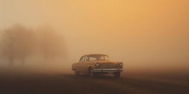 AI Generative AI Generative Fog névoa místico horror cinematográfico solitário retrô velho carro vintage