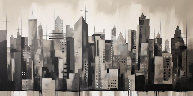 AI Generative AI Generative Ink pain pen dibujar ilustración del paisaje urbano de la ciudad Arte gráfico