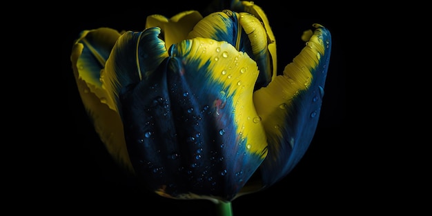 AI Generative AI Gerada Estética azul e amarela linda flor de tulipa na cor da Ucrânia Vibração de amor romântico Arte gráfica