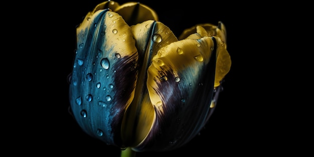 AI Generative AI Gerada Estética azul e amarela linda flor de tulipa na cor da Ucrânia Vibração de amor romântico Arte gráfica