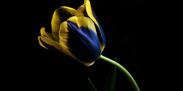 AI Generative AI Gerada Estética azul e amarela linda flor de tulipa na cor da Ucrânia Vibração de amor romântico Arte gráfica