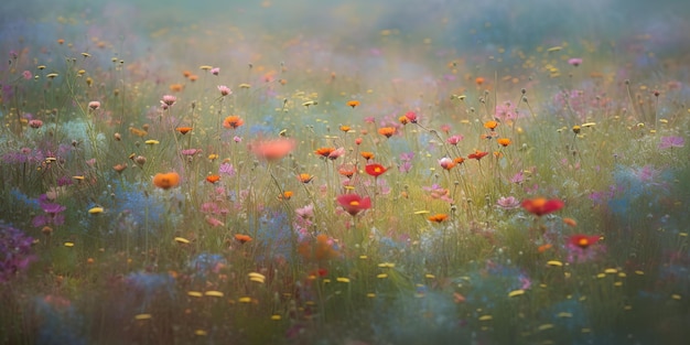 Foto ai generative ai gerada flores silvestres primavera campo ao ar livre natureza romântica