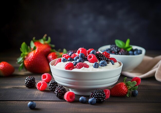Ai generative Bowl com iogurte saudável com frutas frescas