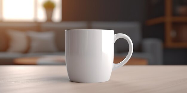 AI Generative Ceramic white color mug xícara chá da manhã café na mesa de madeira na cozinha brilhante Pode ser usado para promoção ou marca de design gráfico Graphic Art